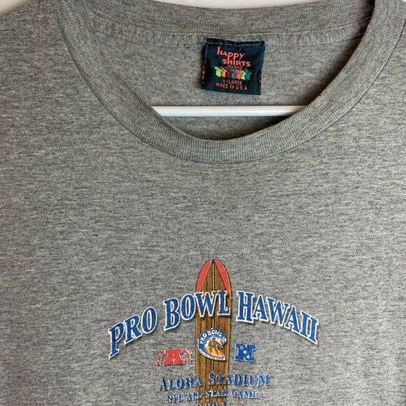 Happy Shirts Pro Bowl Hawaii Heather Gray T-Shirt Size Large 2001 NFL Football - Picture 5 of 5